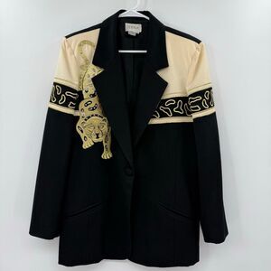 Vintage Jenna‎ embroidered wool gold cat tiger motif blazer size 14